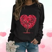 Juebong Women Valentines Day Pullover Sweatshirts Long Sleeve Love Heart Sweater Crewneck Casual Fall Tops T-Shirts,Black shirts for women,XXXL